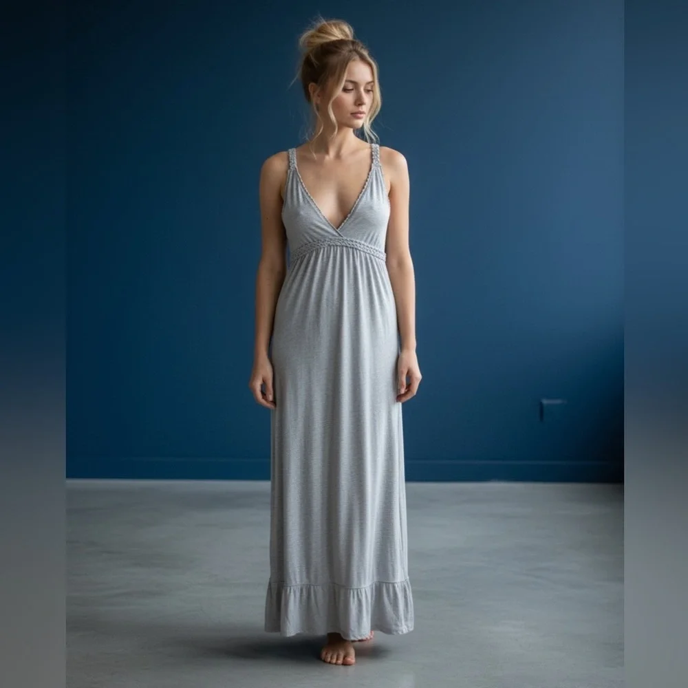 Y2K vintage Abercrombie & Fitch Gray lined Maxi Dress Cottagecore prairie scandi